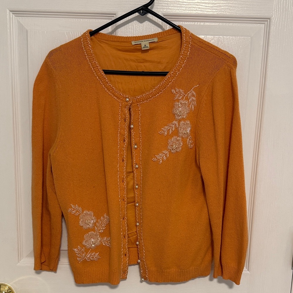 Banana Republic Orange Embroidered Cardigan
